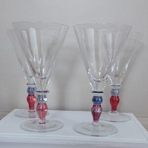 Crate & Barrel Wine Martini Cocktail Blue & Pink Ball Stem 7.75" Tall